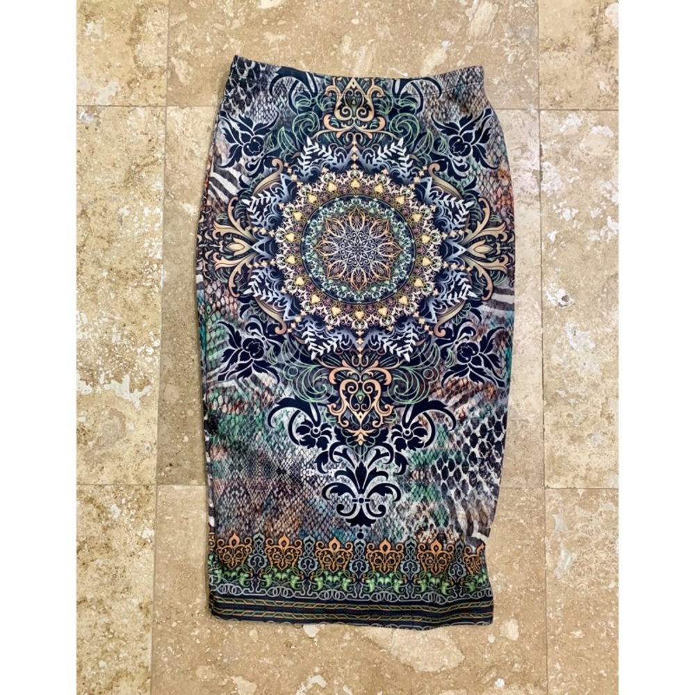 Colorful Baroque Print High Waisted Pencil Skirt